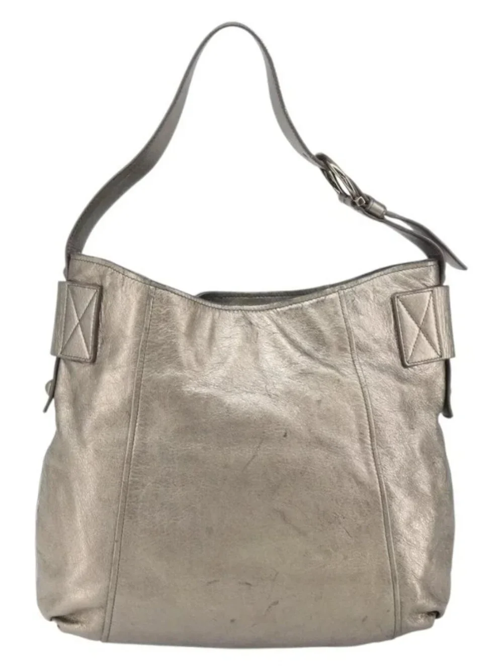Salvatore Ferragamo Gancini Shoulder Bag Leather Gold Auth 166709